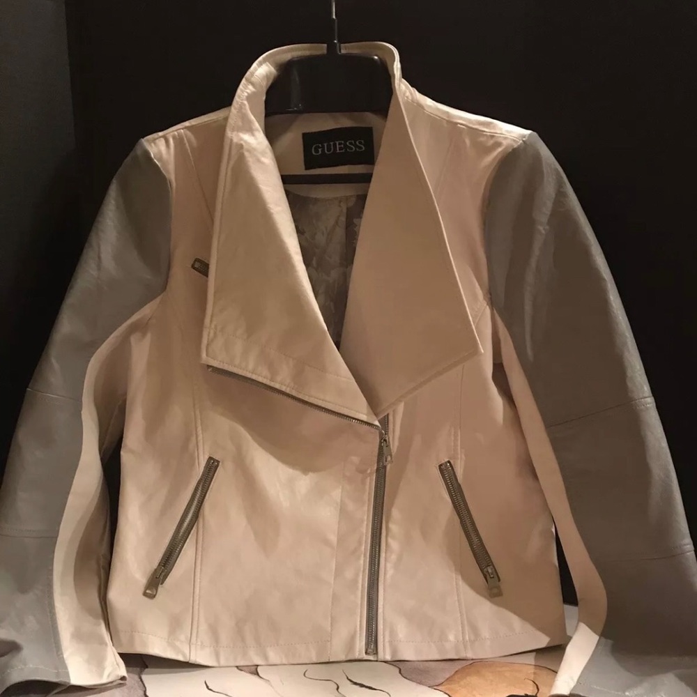 Leather Touch Moto Jacket NWT Gray & White.